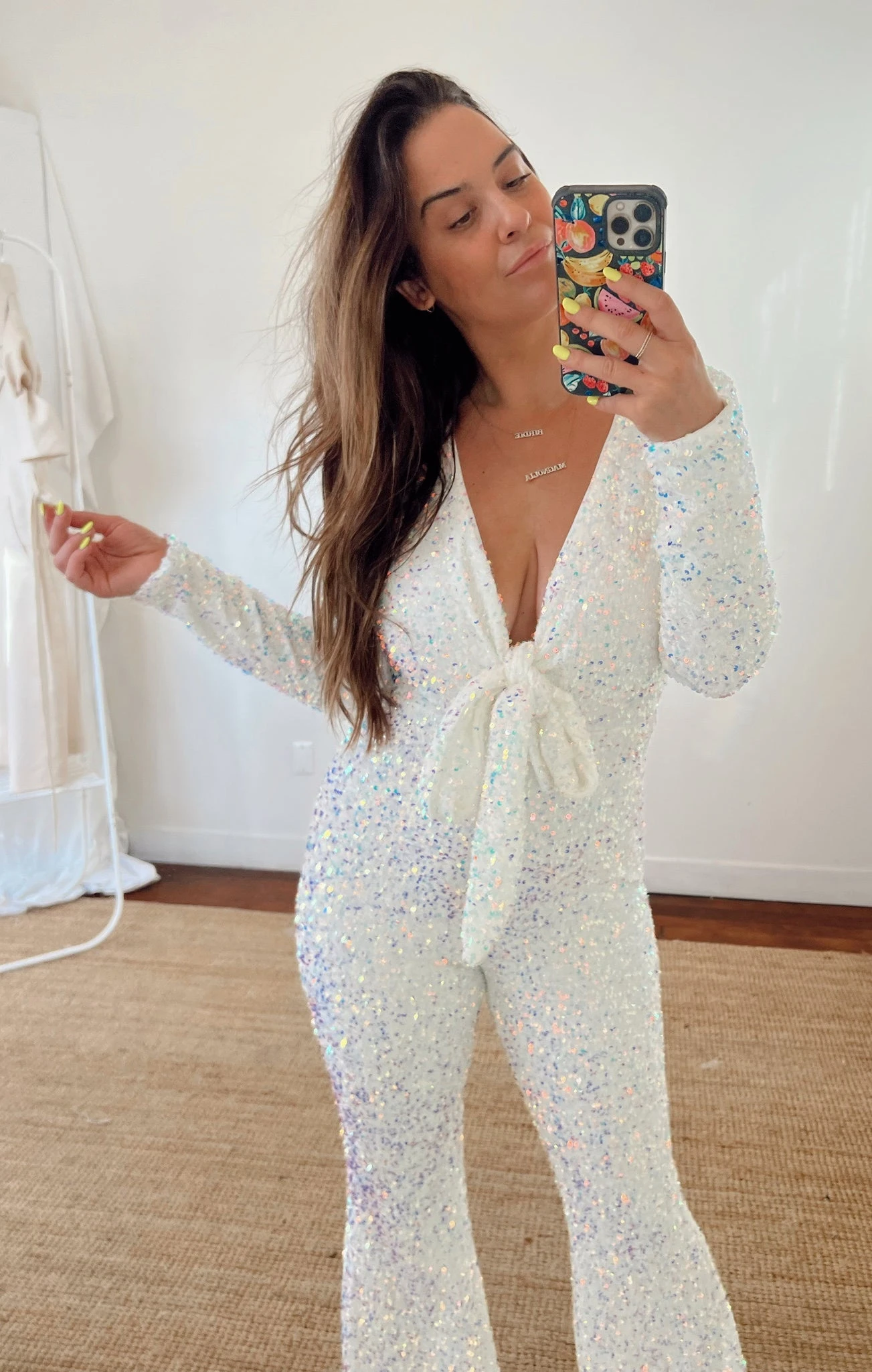Show Me Your Mumu Martina Wrap Jumpsuit ~ White Sparkle Sequin 6 Show Me Your Mumu Martina Wrap Jumpsuit ~ White Sparkle Sequin - Image 4