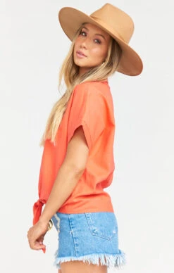 Show Me Your Mumu Mike Top ~ Coral Linen -Show Me Your Mumu Sales dcb70a81cb66601a9bcee9ffb06c11b5