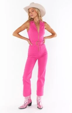 Show Me Your Mumu Jacksonville Cropped Jumpsuit ~ Hot Pink Denim -Show Me Your Mumu Sales judahpaige 1.530087