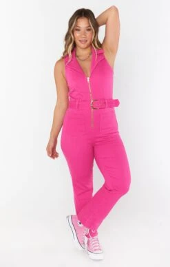 Show Me Your Mumu Jacksonville Cropped Jumpsuit ~ Hot Pink Denim -Show Me Your Mumu Sales kielebre 2.235894