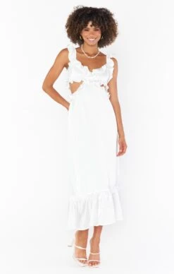 Show Me Your Mumu Lane Midi Dress ~ Ivory Luxe Satin -Show Me Your Mumu Sales mm2 5284 iv62 01