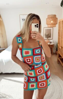 Show Me Your Mumu Pisces Micro Mini Skirt ~ Multi Square Crochet