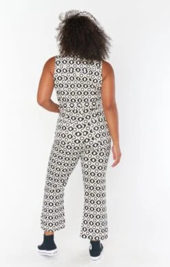 Show Me Your Mumu Jacksonville Cropped Jumpsuit ~ Neutral Geo Denim -Show Me Your Mumu Sales sabrina livsophia 11.825131