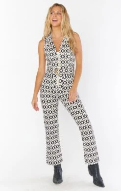 Show Me Your Mumu Jacksonville Cropped Jumpsuit ~ Neutral Geo Denim -Show Me Your Mumu Sales sabrina livsophia 11.825181