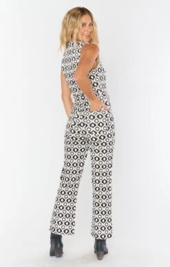 Show Me Your Mumu Jacksonville Cropped Jumpsuit ~ Neutral Geo Denim -Show Me Your Mumu Sales sabrina livsophia 11.825196