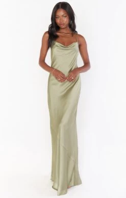 Show Me Your Mumu Tuscany Maxi Slip Dress ~ Moss Green Luxe Satin -Show Me Your Mumu Sales springbridal torijudah 11.1926439