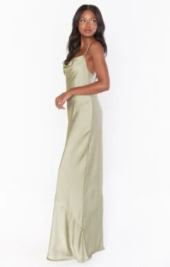 Show Me Your Mumu Tuscany Maxi Slip Dress ~ Moss Green Luxe Satin -Show Me Your Mumu Sales springbridal torijudah 11.1926451